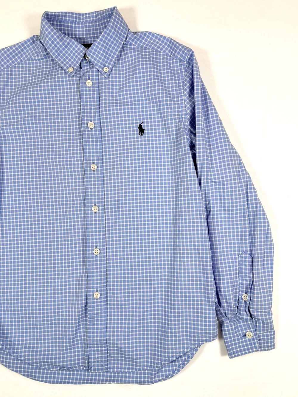 RALPH LAUREN Boys Blue Check‎ Button Down Shirt M 10-12 Preppy Classic Coastal